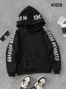 PAVTROS Tween Boy Letter Graphic Raglan Sleeve Hoodie Without Tee Chic Outfits For Autumn/Winter