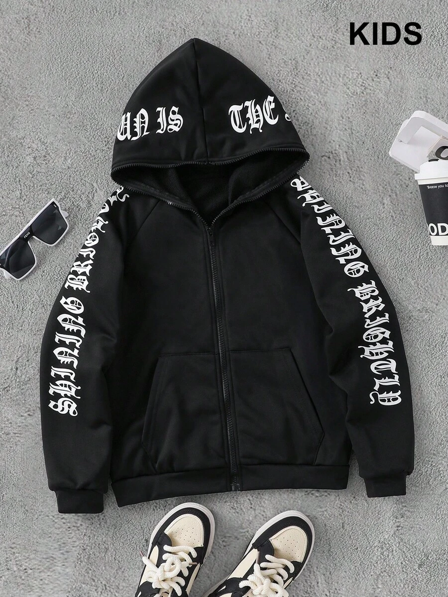 PAVTROS Tween Boy Letter Graphic Raglan Sleeve Hoodie Without Tee Chic Outfits For Autumn/Winter