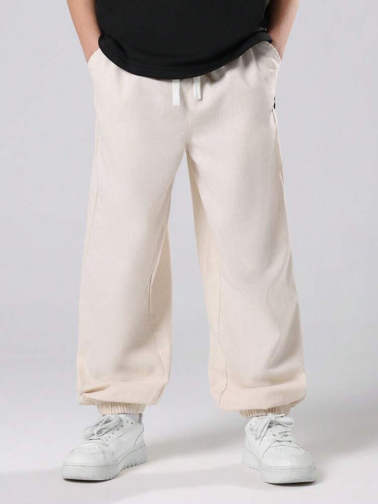 Linen Pull On Joggers With Elastic Ankles And Side Pockets