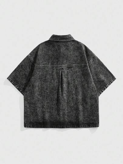 Anime Men's Drop Shoulder Short Sleeve Dragon Casual Short Rhinestone