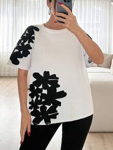 RueChic Women Flower Embroidered Oversize T-Shirt - White - View 5