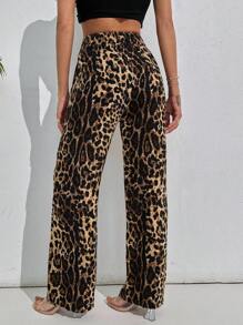 EURMUSE Leopard Wide Leg Pant - Multicolor - View 2