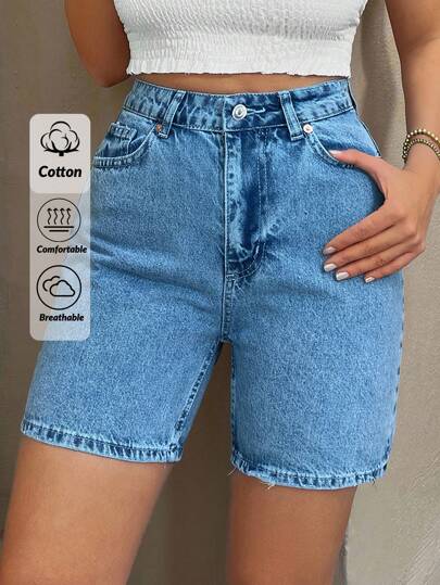 EURMUSE MUJER SHORT DE CINTURA ALTA CASUAL AZUL MEDIO