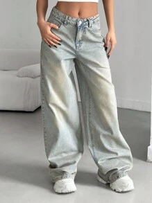 EURMUSE WOMEN LOW WAIST LOOSE WIDELEG CASUAL Y2K STYLE  Women S Clothes Women Summer Clothing Woman S Summer Clothes Women S Bottoms - Light Wash - View 5