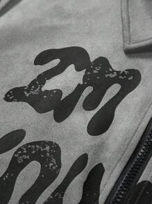Manfinity Roghcode Letter Print Men's Mature Casual Jacket , Men Graphic Grey Zip Up Emo Jacket, Fall - Grey - View 3