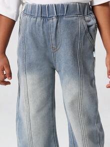 SUMWON Girls Relaxed Flare Denim Jeans With Side Split Retro Style Bell Bottom Wide Leg High Rise Pull On Casual Fall Winter Fashion - Blue - View 6