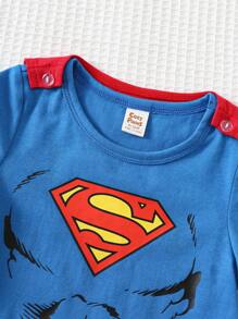 SUPERMAN X Cozy Pixies 2pcs Baby Boy Graphic Knit Soft Round Neck Short Sleeve Romper And Cape Set - Multicolor - View 4