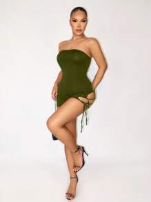 Zolique Women's Skin-Friendly & Comfortable All-Season Lace-Up Lifting Basic Solid Color Hollow Criss-Cross Strap Jumpsuit - Army Green - View 4