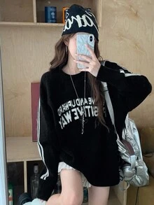 DAZY 女士圆领休闲韩版风格艺术字母撞色长袖毛衣秋季