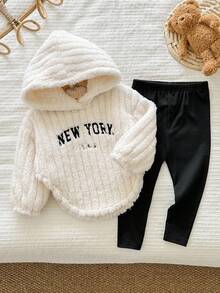 LMoss Kids 2件套女婴针织连帽衫和紧身裤套装