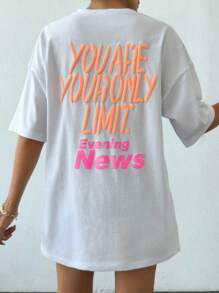 EURMUSE 女士 100% 纯棉标语图案宽松 T 恤