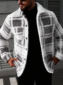 Manfinity CasualCool Men's Plaid Long Sleeve Single-Breasted Pocket Casual Fleece Jacket Fuzzy Jacket , Fall/Winter - Multicolor - View 7