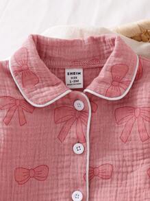 2pcs Newborn Baby Girls' Cute Bow Pattern Long Sleeve Top And Pants Casual Comfortable Pajamas Set Baby Girl Pajama Set With Bows Cotton Baby Clothes Fall Winter