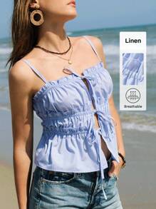 Maija Regata Casual Feminina de Cor Sólida com Alça para o Verão - Azul bebê - Visão 1
