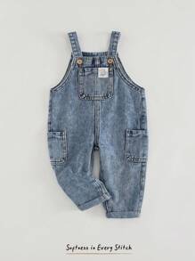 Cozy Pixies 女婴牛仔背带连体衣，舒适百搭 - 藍色 - 查看 3