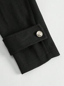 SHEIN Clasi Clasi加大码女式纯色V领长袖系腰优雅大衣，秋冬季 - 黑色 - 查看 3