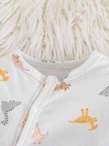 Dozemod 儿童新生儿男童卡通恐龙印花圆领长袖前按扣柔软舒适连体衣 - 彩色 - 查看 5