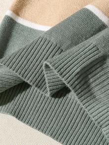 Boys' Crew Neck Colorblock Striped Long Sleeve Top And Solid Color Pants Set, Minimalist & Versatile Boys Two Piece Sweater Set Boys Autumn Winter Clothes Set Toddler Boy Fall Outfit Boys Knit Set Boys Casual Set Toddler Boy Fall Clothes Boys Winter Clothes Boys Sweater Young Boy Clothes Young Boys Striped Sweater Boys' Color-Block Sweater - Green - View 7