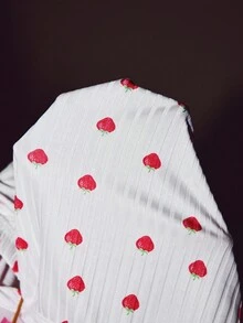 SHEIN Ensemble de pyjama pour femmes au style européen et américain décontracté avec imprimé fraise - Multicolore - Voir 6