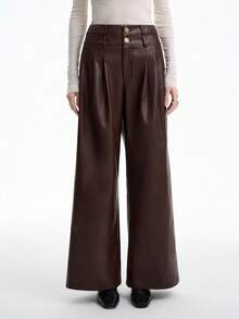 Aalyst Women's Casual Autumn Double-Layer Waistband Wide Leg Pants Fall Cloth For Women - Coffee Brown - View 3