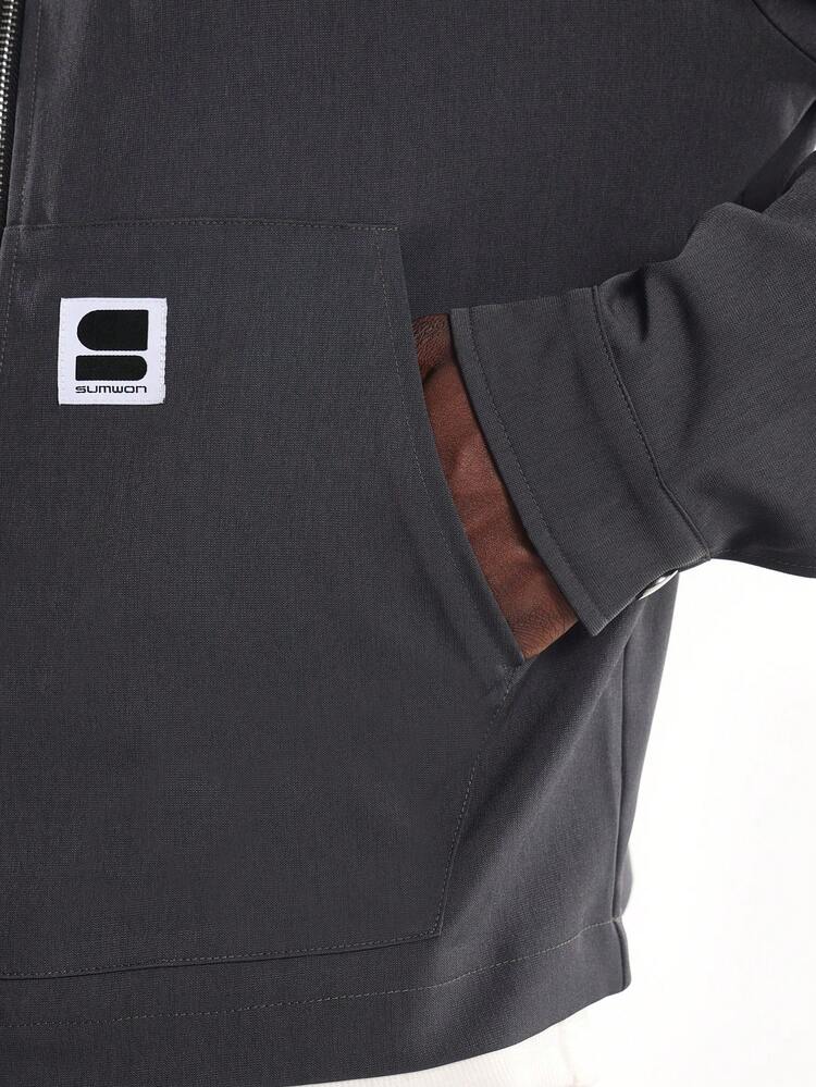 Harrington-Jacke aus Canvas mit großem Logo-Print auf der Rückseite
