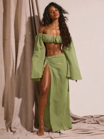 Musera Resort Cheesecloth Sarong Tie Side Maxi Skirt Only Spring Summer Vacation Sexy Boho Ibiza Festival Beach Swim Cover Up Elegant Fall Party