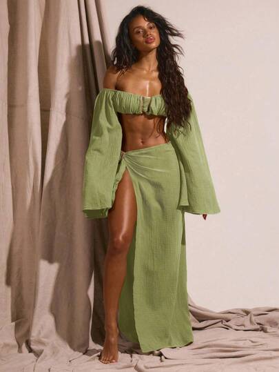 Musera Resort Cheesecloth Sarong Tie Side Maxi Skirt Only Spring Summer Vacation Sexy Boho Ibiza Festival Beach Swim Cover Up Elegant Fall Party