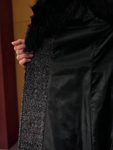 MOTF PREMIUM WOOL CONTRAST FUZZY TRIM BELTED OVERCOAT, AUTUMN/WINTER - Black - View 10