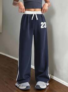 SHEIN Sparklyn Personalized Color Block Print Sports Casual Pants For Tween Girls Vibrant Colors Collision, Digit Graphic Decor, Loose Fit For Sports And Casual Wear, Perfect For Summer