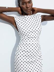 Maija Women's Elegant Polka Dot Print Slim Long Dress, Summer Polka Dot Dress White Polka Dot Dress Black And White Polka Dot Dress White Dress With Black Polka Dots Polkadot Dress Pokadot Dress,Autumn Outfits For Women, Christmas Women's Clothing - White - View 6