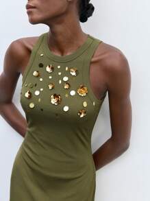 Maija Women's Long Solid Color Dress, Fashionable For Summer Olive Green Dress Army Green Dress Sequin Dress Gold Sequin Dress Floral Applique Dress