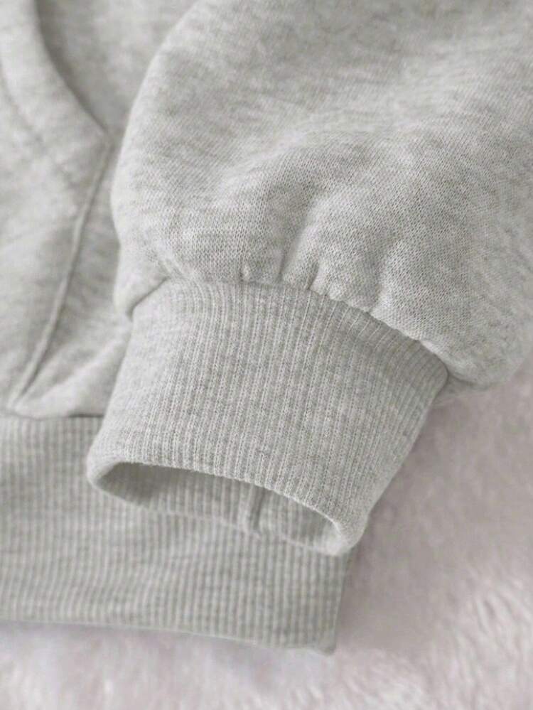 INAWLY Women's Letter Pattern Casual Versatile Drop Shoulder Hoodie Fall Cloth For Women - Light Grey - View 3