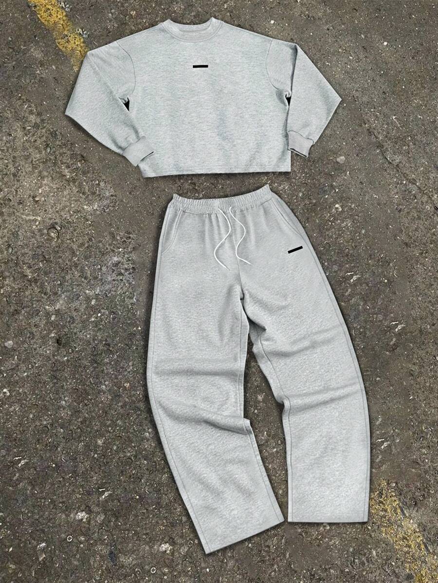 Manfinity EMRG Set di felpa e pantaloni da uomo con stampa slogan, set da 2 pezzi, tuta da uomo, grigio, set da 2 pezzi, tuta da uomo, set da sudore, abbigliamento autunnale
