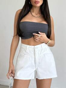 EURMUSE Woman Mid Waist White Mini Denim Short Women's Summer Clothes Women's Clothes Women's Bottoms - White - View 4