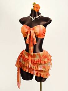 Zestiva Basics Women's Sexy Tie-Dye Print Bandeau Bikini Set For Summer Beach Vacation Festival