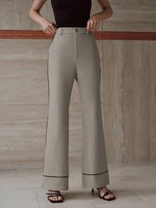 MOTF PREMIUM Quần ống loe ống tương phản - Màu Xám nhạt - Xem 6