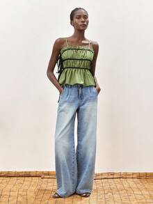 Maija Camiseta de tirantes de mujer con volantes y lazos laterales para el verano