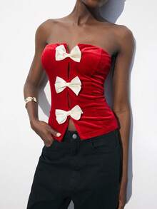 Maija توب حريمي كروب أيلغانت مخمل بنصوع اسود مزين بوان للحفلات، خريف/شتاء