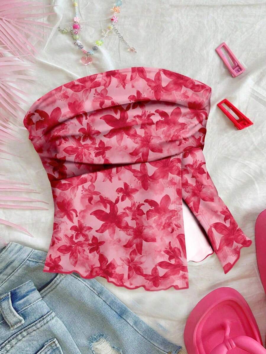 Soleia 女士褶饰不对称下摆短款抹胸上衣