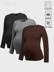 Modmama 3件套孕妇休闲圆领长袖修身孕妇T恤