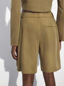 Maija Khaki Casual Work Versatile Bermuda Shorts With Pockets, Festival