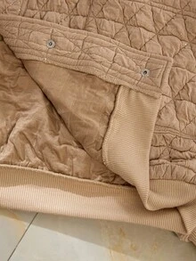 EMERY ROSE 秋冬款大码女式绗缝纽扣口袋夹棉大衣 - 駝色 - 查看 6