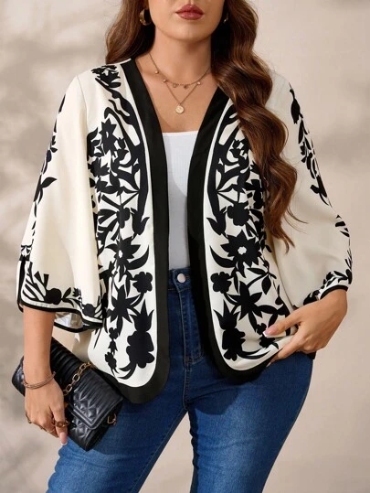 SHEIN Tall CURVE 大码撞色复古短款休闲夏季女式夹克