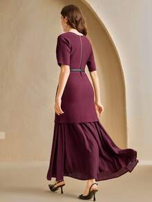 Anewsta Vestido de punto largo elegante y de moda 2 en 1 para mujer - Burdeos - Ver 2