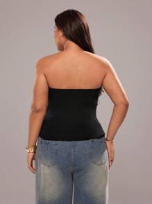 Rustia Plus Size Sexy Backless Sequin Knit Elastic Fitted Crop Top For Women, Summer - Black - View 2