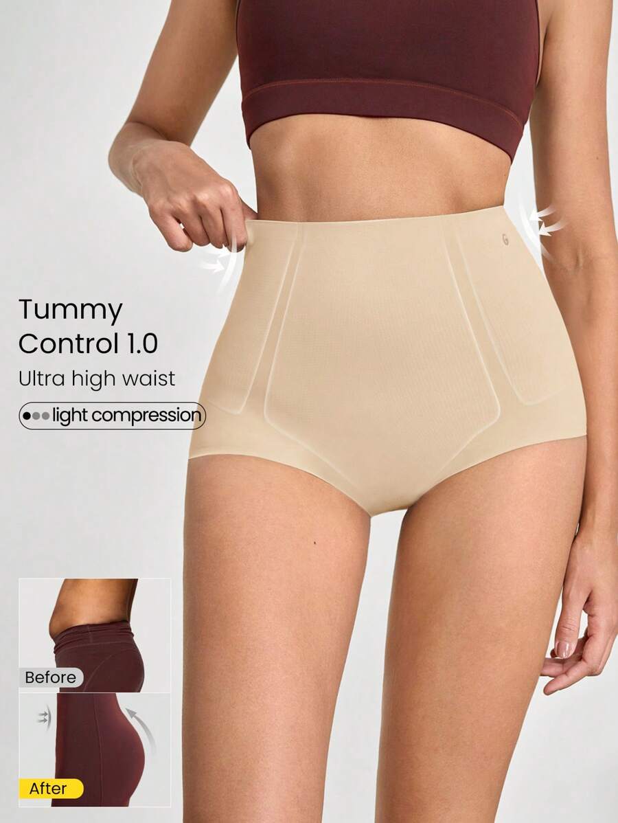 GLOWMODE 1 Pack Sculpt Fit High-Rise Waist Smoothing Effect Coverage Underwear Daily Casual - Beige - View 1