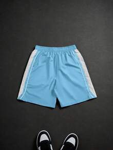PAVTROS Manfinity Streetrush Men's Summer Casual Colorblock Letter Print Shorts - Baby Blue - View 6