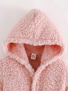 Cozy Pixies Baby Girl Thickened Knitted Strawberry Pattern Hooded Long Sleeve Tie-Waist Robe Fall Winter - Pink - View 4