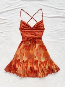 Soleia Váy quai chéo họa tiết ngẫu nhiên thông thường dành cho nữ, cỡ chữ - màu nâu - Xem 2