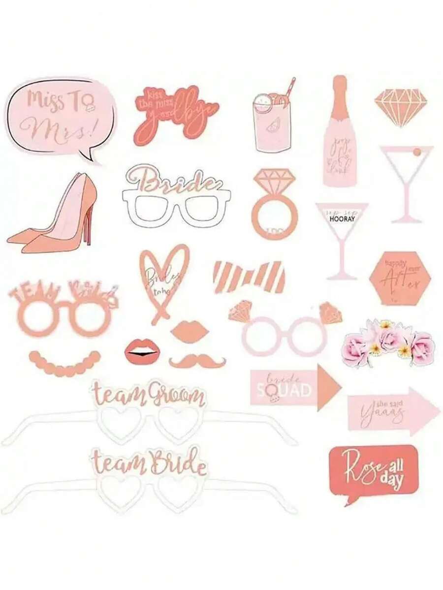 SHEIN Bộ 25 món trang trí tiệc chủ đề cô dâu tương lai màu vàng hồng, phụ kiện chụp ảnh cho tiệc độc thân, đám cưới, tiệc lễ hội. - Nhiều màu - Xem 1